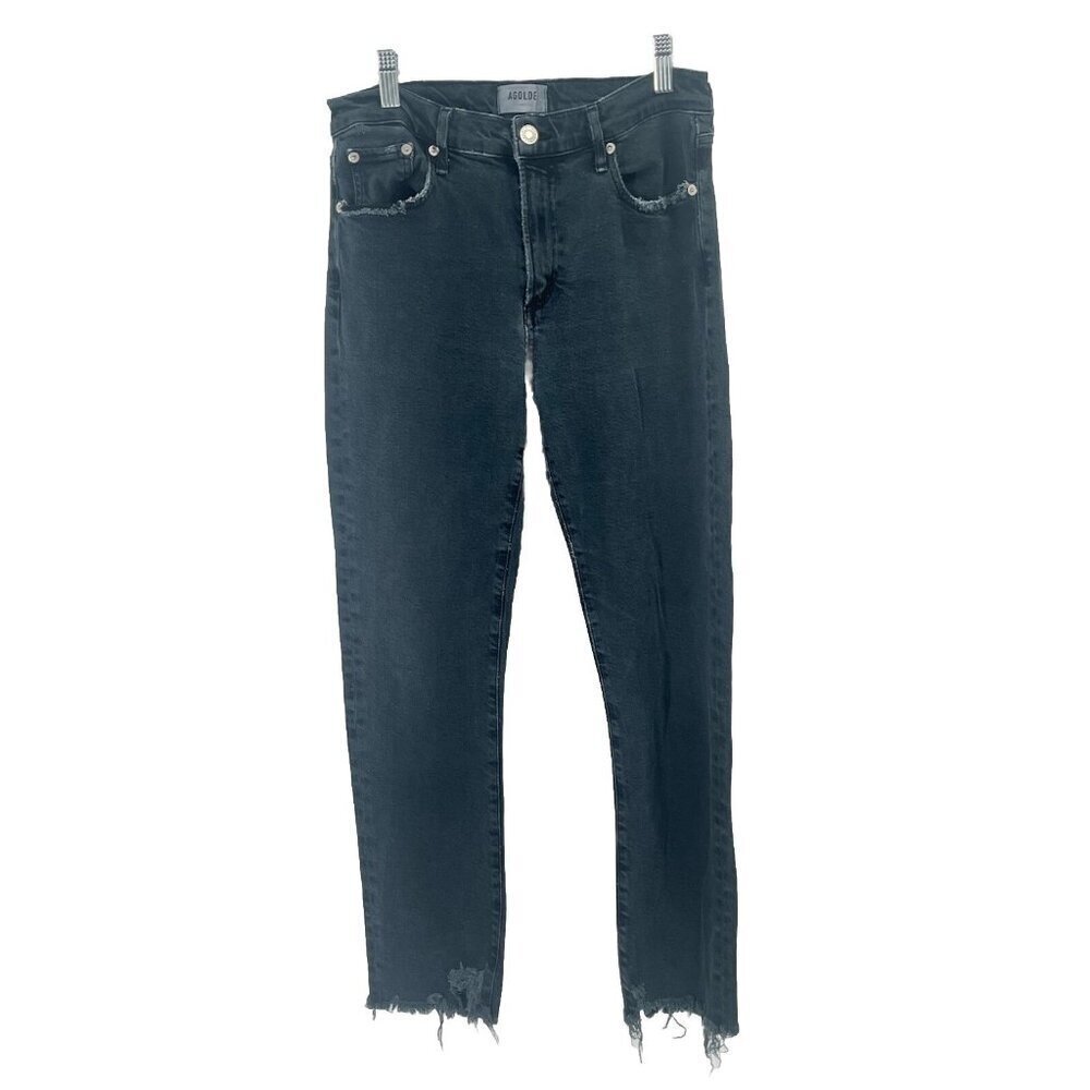 Agolde Toni Jeans Black Mid Rise Straght Distressed Sz 30